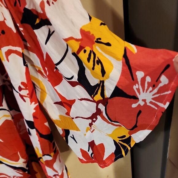 Floral Women's Swim Cover Or Top - Red, Yellow, Black - Picture 3 of 5